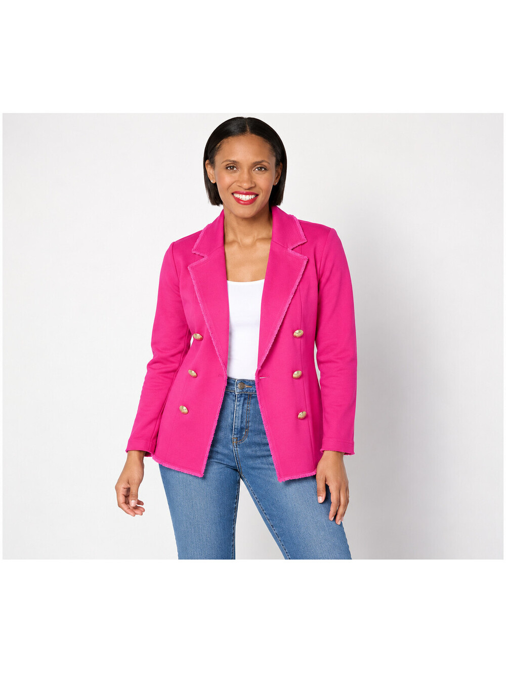 Belle by Kim Gravel Twill Front Knit Back Nautical Blazer Jacket Preppy Pink, 3X